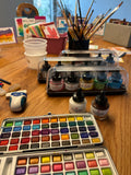 Watercolor-Farben und Ecoline im Workshop